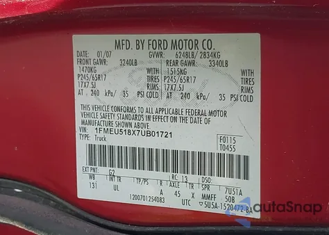 2007 Ford Explorer Sport Trac Xlt from USA, damaged, VIN 1FMEU518X7UB01721